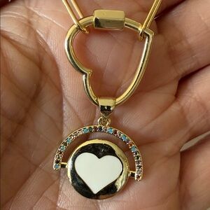 14K Gold-Plated Chain with Heart Pendant and Carabiner with Multicolor Crystals